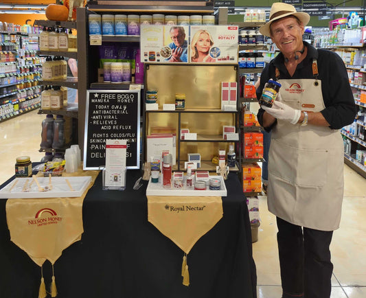 Colin Bastable with a Jar of Nectar Ease Plus, at Central Market's flagship North Lamar store